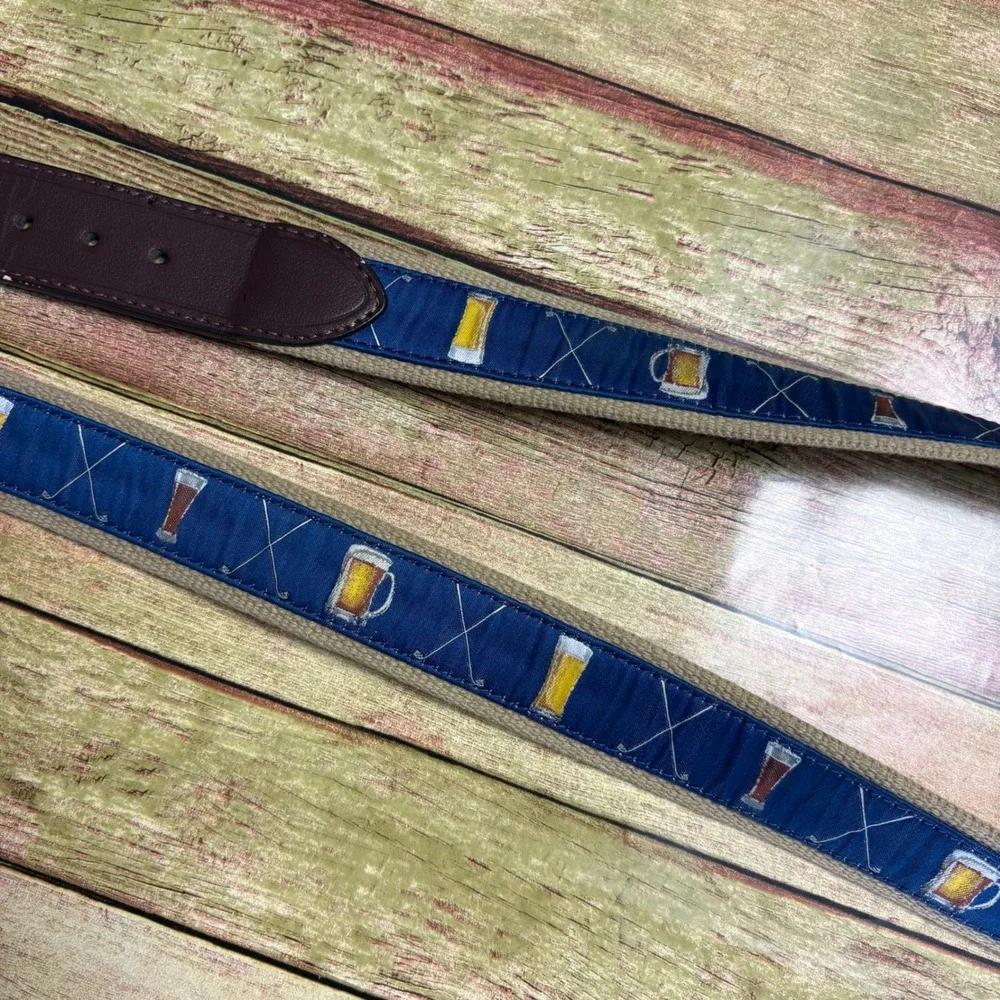 Greg Norman Embroidery Beer Mug Webbing Belt Size XL 42-44 Old Money Grandpacore